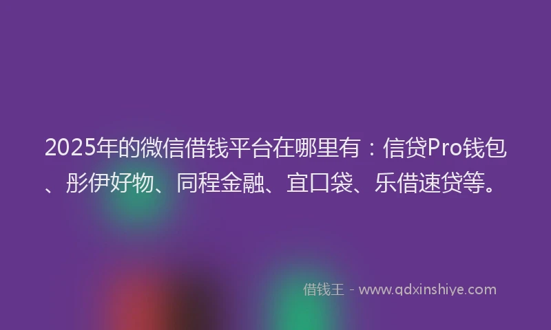 2025年的微信借钱平台在哪里有：信贷Pro钱包、彤伊好物、同程金融、宜口袋、乐借速贷等。