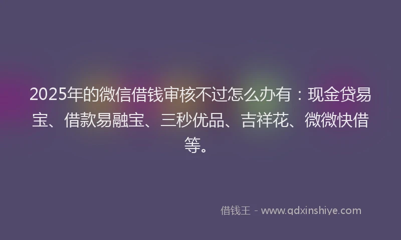 2025年的微信借钱审核不过怎么办有：现金贷易宝、借款易融宝、三秒优品、吉祥花、微微快借等。