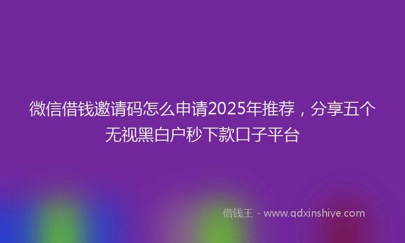 微信借钱邀请码怎么申请2025年推荐，分享五个无视黑白户秒下款口子平台