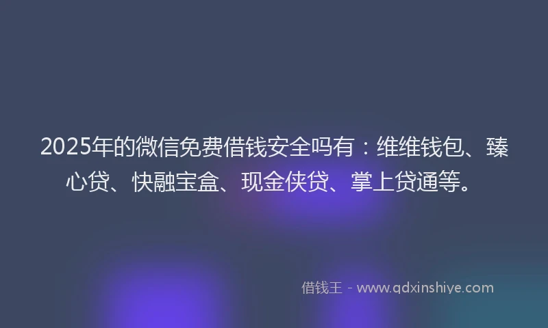 2025年的微信免费借钱安全吗有：维维钱包、臻心贷、快融宝盒、现金侠贷、掌上贷通等。