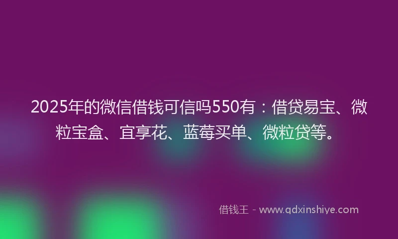 2025年的微信借钱可信吗550有：借贷易宝、微粒宝盒、宜享花、蓝莓买单、微粒贷等。