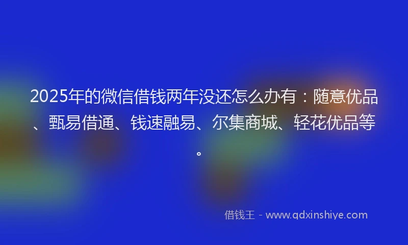 2025年的微信借钱两年没还怎么办有：随意优品、甄易借通、钱速融易、尔集商城、轻花优品等。