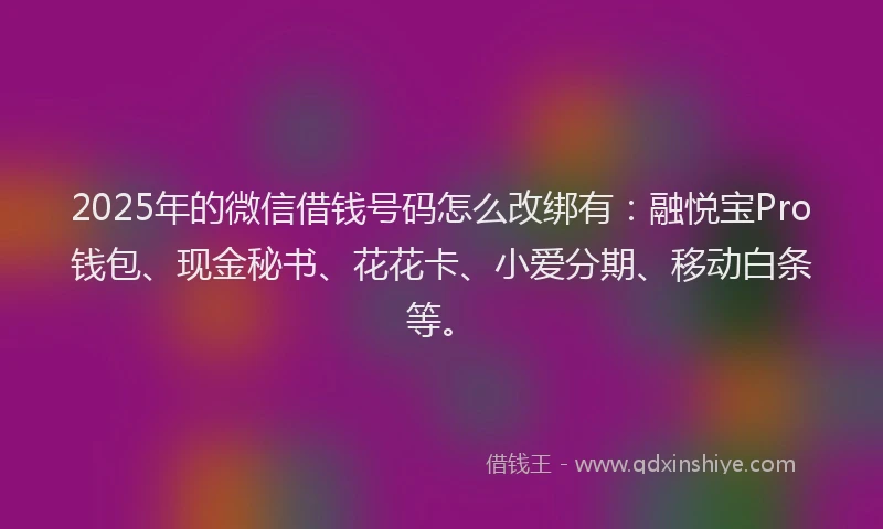 2025年的微信借钱号码怎么改绑有：融悦宝Pro钱包、现金秘书、花花卡、小爱分期、移动白条等。