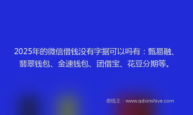 2025年的微信借钱没有字据可以吗有：甄易融、翡翠钱包、金速钱包、团借宝、花豆分期等。
