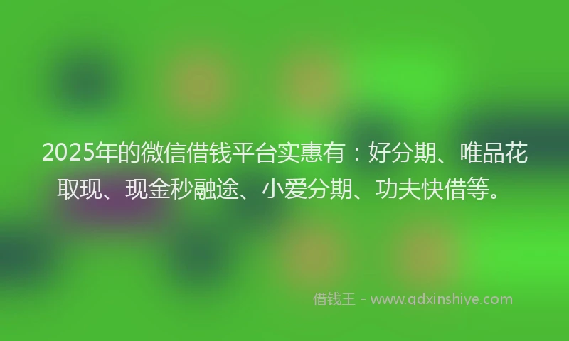 2025年的微信借钱平台实惠有：好分期、唯品花取现、现金秒融途、小爱分期、功夫快借等。