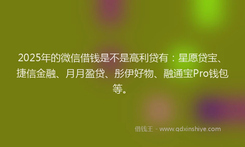 2025年的微信借钱是不是高利贷有：星愿贷宝、捷信金融、月月盈贷、彤伊好物、融通宝Pro钱包等。