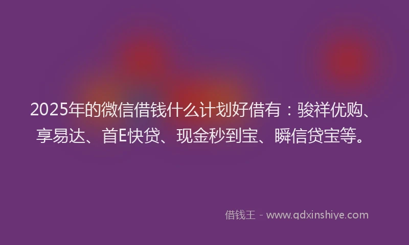 2025年的微信借钱什么计划好借有：骏祥优购、享易达、首E快贷、现金秒到宝、瞬信贷宝等。