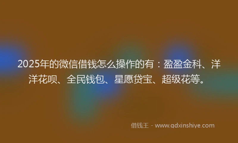 2025年的微信借钱怎么操作的有：盈盈金科、洋洋花呗、全民钱包、星愿贷宝、超级花等。