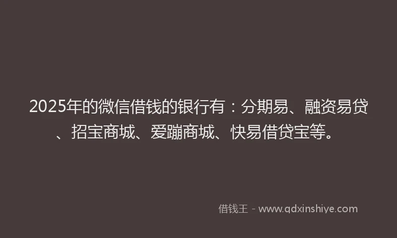 2025年的微信借钱的银行有：分期易、融资易贷、招宝商城、爱蹦商城、快易借贷宝等。