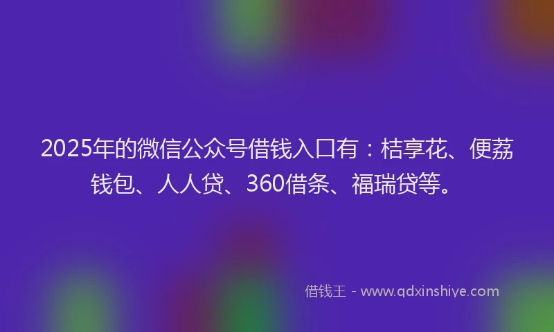 2025年的微信公众号借钱入口有：桔享花、便荔钱包、人人贷、360借条、福瑞贷等。