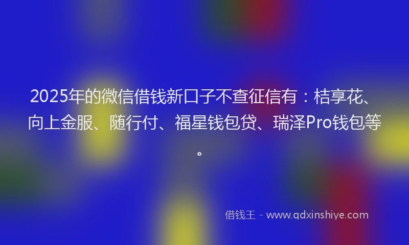 2025年的微信借钱新口子不查征信有：桔享花、向上金服、随行付、福星钱包贷、瑞泽Pro钱包等。