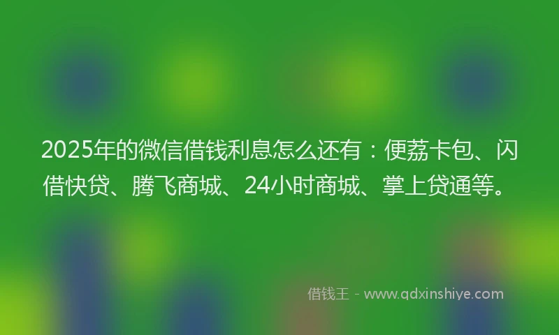 2025年的微信借钱利息怎么还有：便荔卡包、闪借快贷、腾飞商城、24小时商城、掌上贷通等。