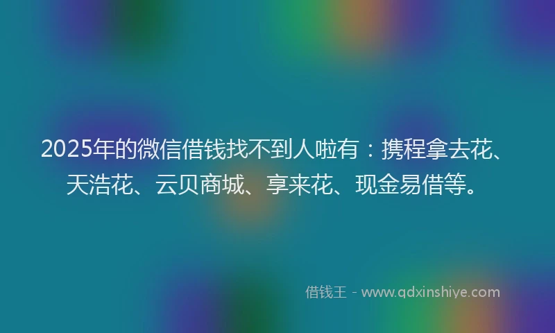 2025年的微信借钱找不到人啦有：携程拿去花、天浩花、云贝商城、享来花、现金易借等。
