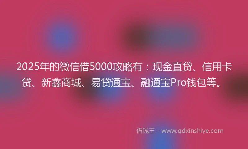 2025年的微信借5000攻略有：现金直贷、信用卡贷、新鑫商城、易贷通宝、融通宝Pro钱包等。