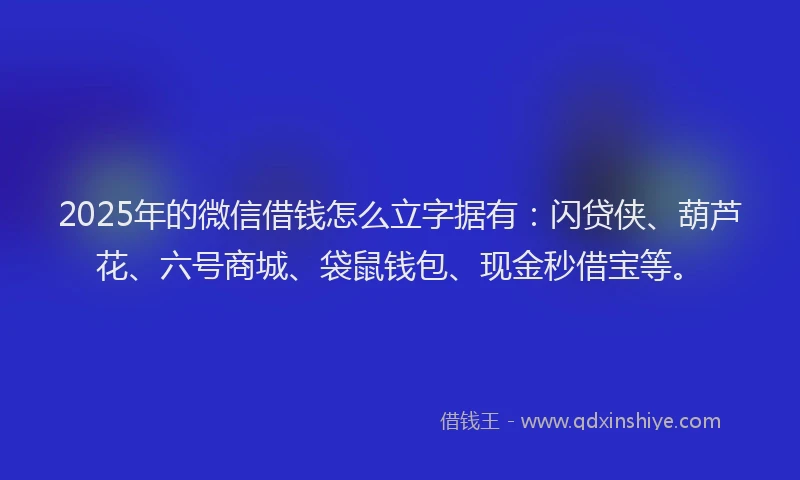 2025年的微信借钱怎么立字据有：闪贷侠、葫芦花、六号商城、袋鼠钱包、现金秒借宝等。