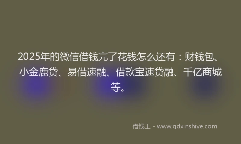 2025年的微信借钱完了花钱怎么还有：财钱包、小金鹿贷、易借速融、借款宝速贷融、千亿商城等。