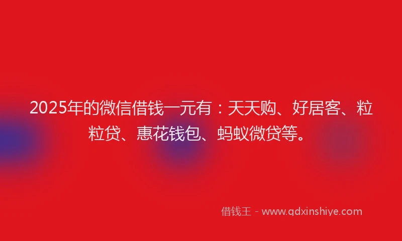 2025年的微信借钱一元有：天天购、好居客、粒粒贷、惠花钱包、蚂蚁微贷等。
