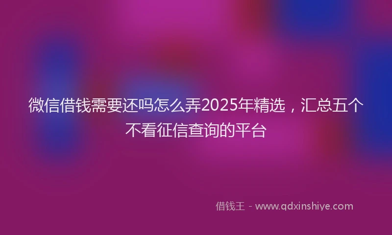 微信借钱需要还吗怎么弄2025年精选，汇总五个不看征信查询的平台