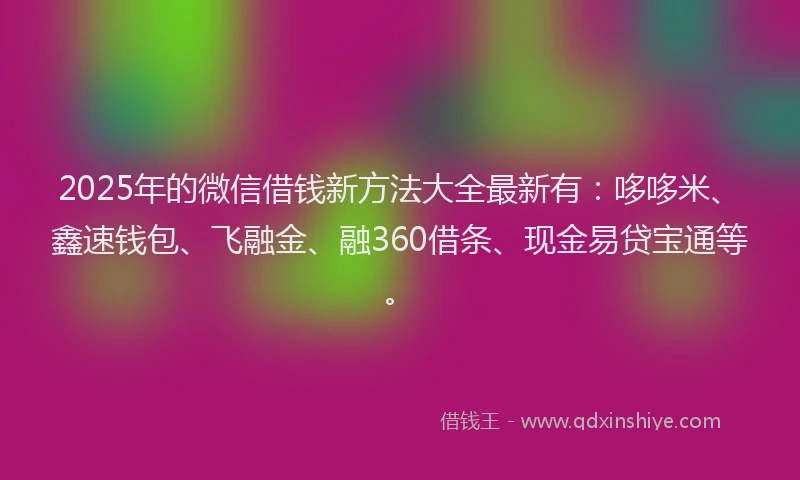 2025年的微信借钱新方法大全最新有：哆哆米、鑫速钱包、飞融金、融360借条、现金易贷宝通等。