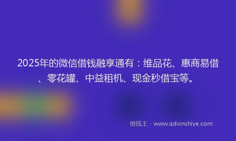 2025年的微信借钱融享通有：维品花、惠商易借、零花罐、中益租机、现金秒借宝等。