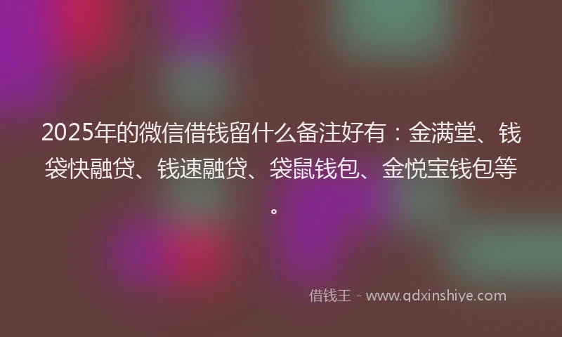 2025年的微信借钱留什么备注好有：金满堂、钱袋快融贷、钱速融贷、袋鼠钱包、金悦宝钱包等。