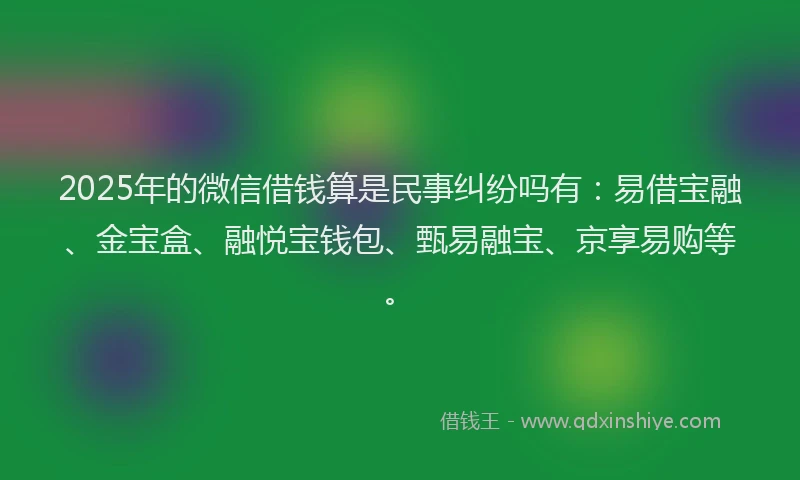 2025年的微信借钱算是民事纠纷吗有：易借宝融、金宝盒、融悦宝钱包、甄易融宝、京享易购等。