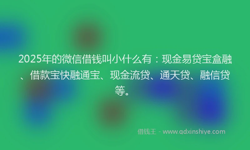 2025年的微信借钱叫小什么有：现金易贷宝盒融、借款宝快融通宝、现金流贷、通天贷、融信贷等。