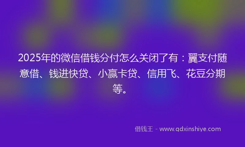 2025年的微信借钱分付怎么关闭了有：翼支付随意借、钱进快贷、小赢卡贷、信用飞、花豆分期等。