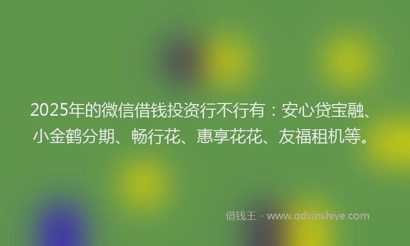 2025年的微信借钱投资行不行有：安心贷宝融、小金鹤分期、畅行花、惠享花花、友福租机等。