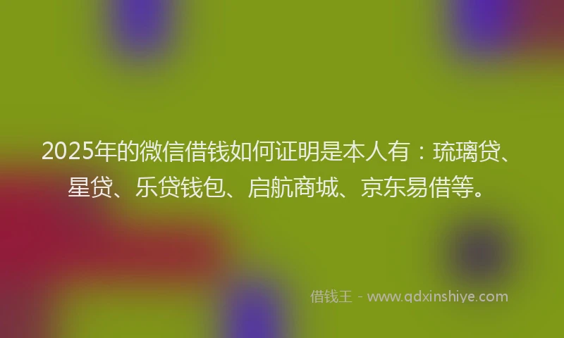 2025年的微信借钱如何证明是本人有：琉璃贷、星贷、乐贷钱包、启航商城、京东易借等。