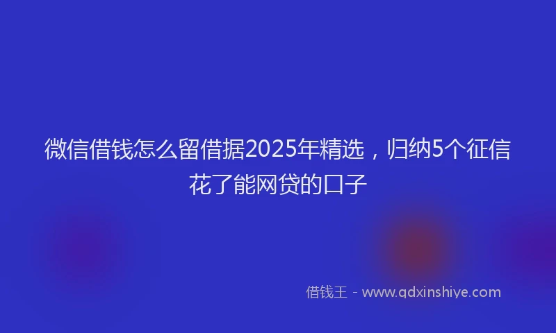 微信借钱怎么留借据2025年精选，归纳5个征信花了能网贷的口子