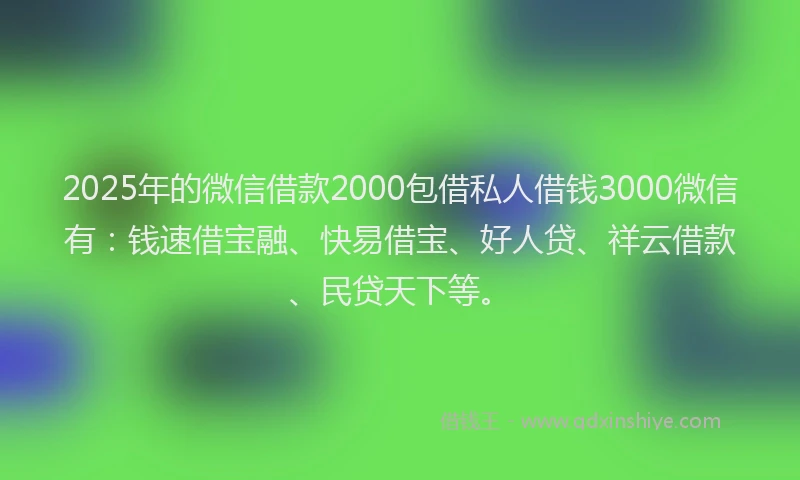 2025年的微信借款2000包借私人借钱3000微信有：钱速借宝融、快易借宝、好人贷、祥云借款、民贷天下等。