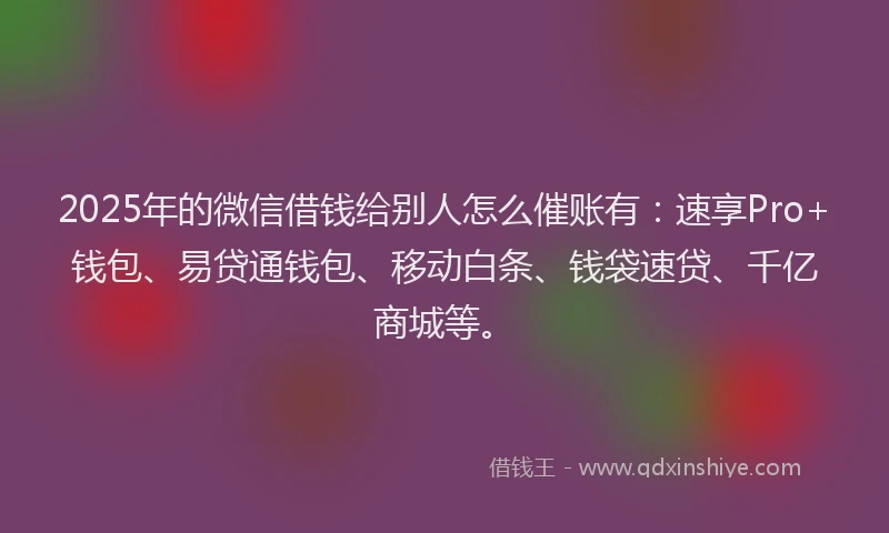 2025年的微信借钱给别人怎么催账有：速享Pro+钱包、易贷通钱包、移动白条、钱袋速贷、千亿商城等。