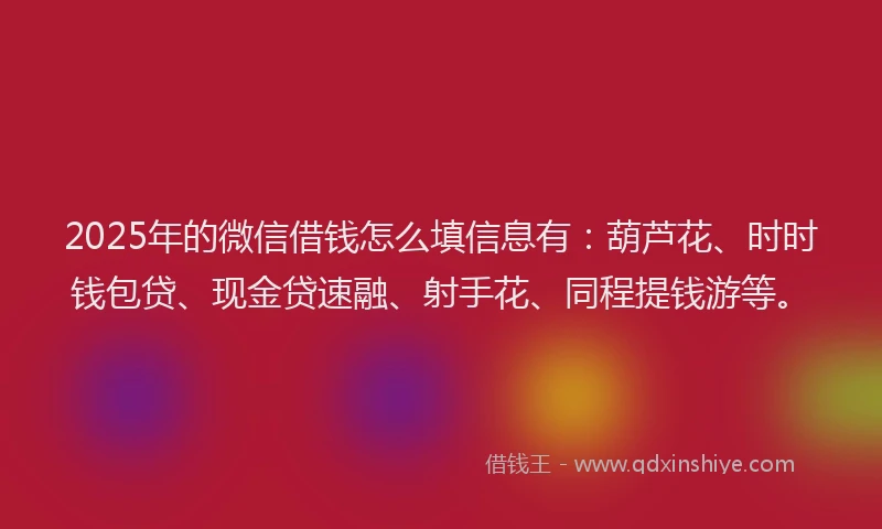 2025年的微信借钱怎么填信息有：葫芦花、时时钱包贷、现金贷速融、射手花、同程提钱游等。