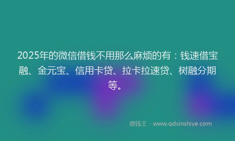 2025年的微信借钱不用那么麻烦的有：钱速借宝融、金元宝、信用卡贷、拉卡拉速贷、树融分期等。