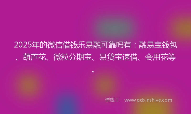 2025年的微信借钱乐易融可靠吗有：融易宝钱包、葫芦花、微粒分期宝、易贷宝速借、会用花等。