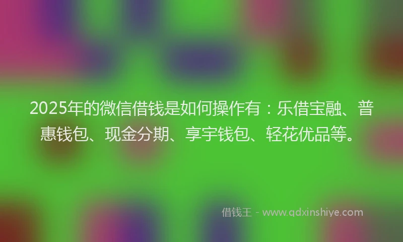 2025年的微信借钱是如何操作有：乐借宝融、普惠钱包、现金分期、享宇钱包、轻花优品等。