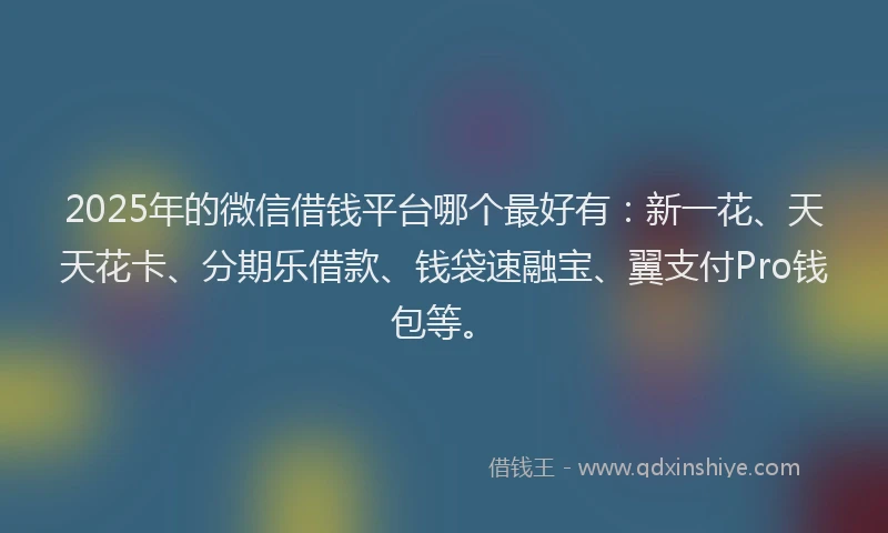 2025年的微信借钱平台哪个最好有：新一花、天天花卡、分期乐借款、钱袋速融宝、翼支付Pro钱包等。