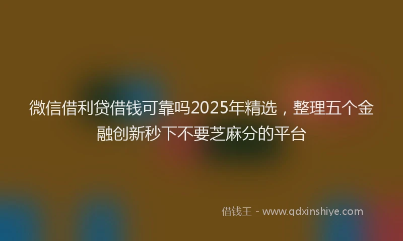 微信借利贷借钱可靠吗2025年精选，整理五个金融创新秒下不要芝麻分的平台