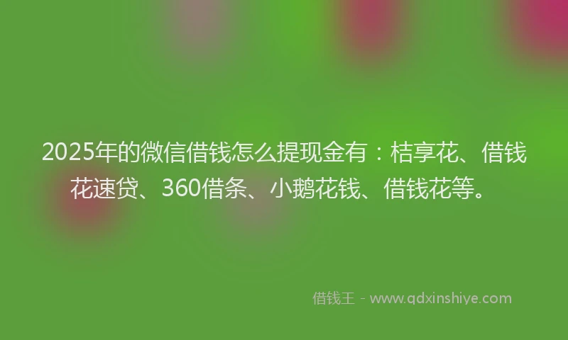 2025年的微信借钱怎么提现金有：桔享花、借钱花速贷、360借条、小鹅花钱、借钱花等。
