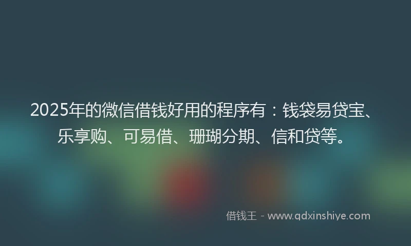 2025年的微信借钱好用的程序有：钱袋易贷宝、乐享购、可易借、珊瑚分期、信和贷等。