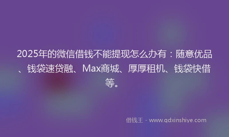 2025年的微信借钱不能提现怎么办有：随意优品、钱袋速贷融、Max商城、厚厚租机、钱袋快借等。