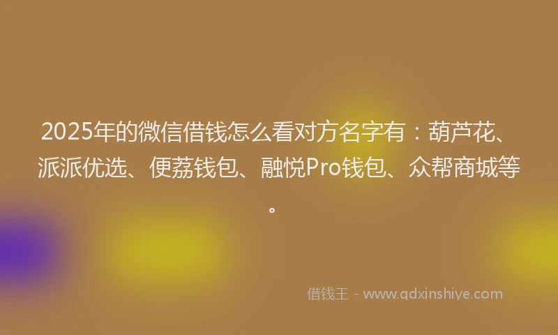 2025年的微信借钱怎么看对方名字有：葫芦花、派派优选、便荔钱包、融悦Pro钱包、众帮商城等。