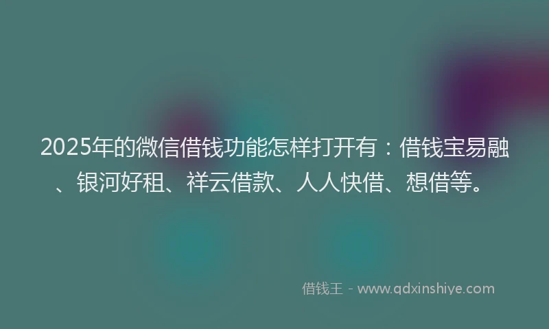 2025年的微信借钱功能怎样打开有：借钱宝易融、银河好租、祥云借款、人人快借、想借等。