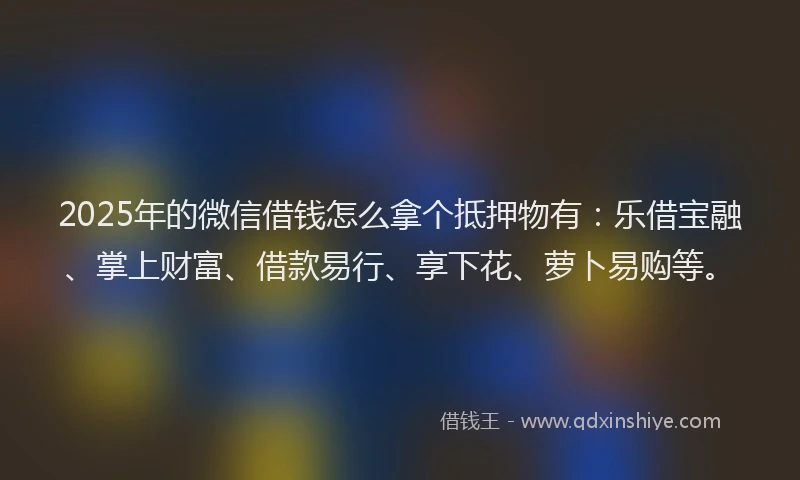 2025年的微信借钱怎么拿个抵押物有：乐借宝融、掌上财富、借款易行、享下花、萝卜易购等。