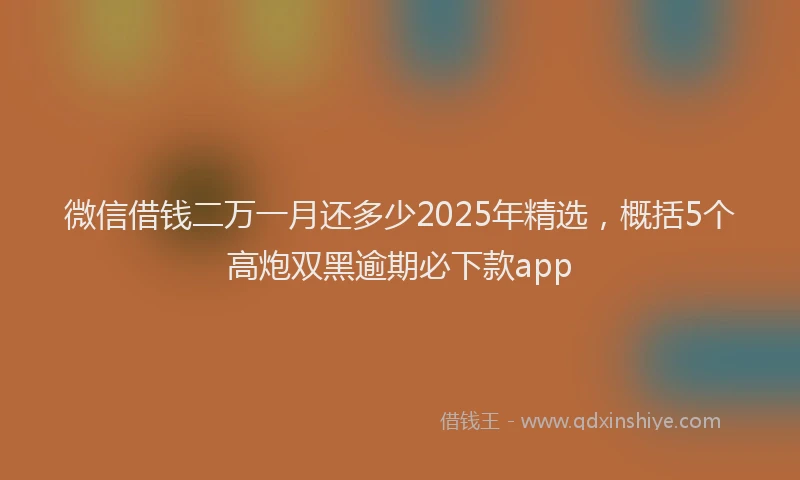 微信借钱二万一月还多少2025年精选，概括5个高炮双黑逾期必下款app