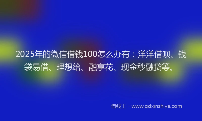 2025年的微信借钱100怎么办有：洋洋借呗、钱袋易借、理想给、融享花、现金秒融贷等。