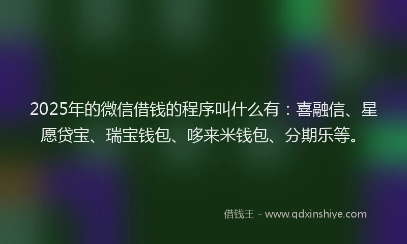 2025年的微信借钱的程序叫什么有：喜融信、星愿贷宝、瑞宝钱包、哆来米钱包、分期乐等。