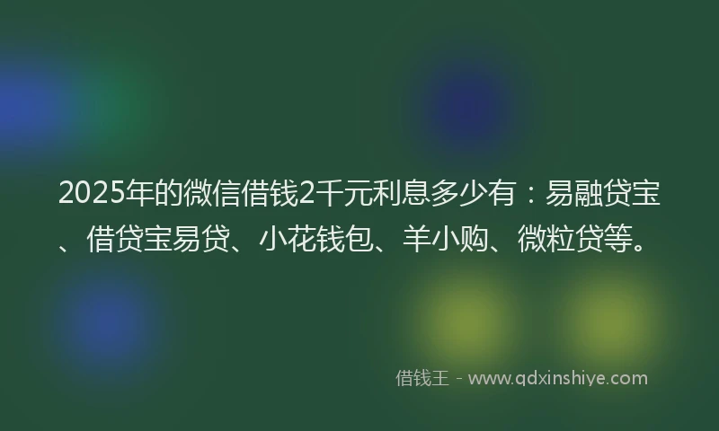2025年的微信借钱2千元利息多少有：易融贷宝、借贷宝易贷、小花钱包、羊小购、微粒贷等。