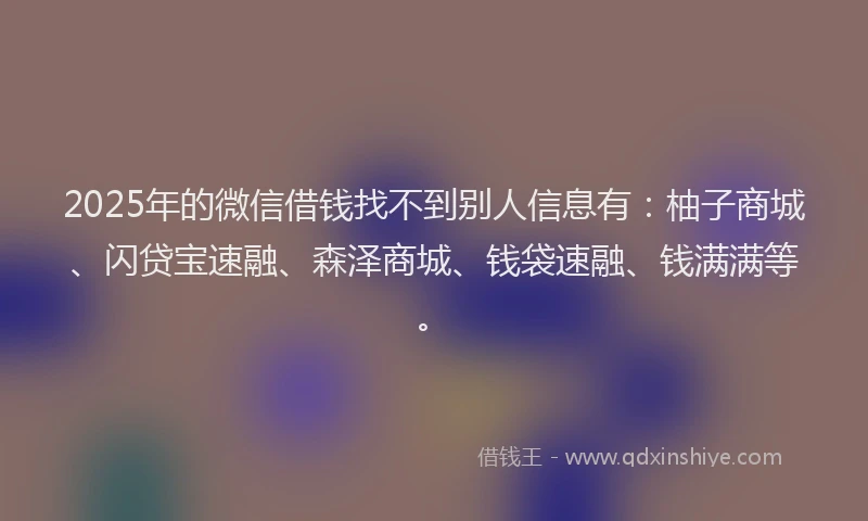 2025年的微信借钱找不到别人信息有：柚子商城、闪贷宝速融、森泽商城、钱袋速融、钱满满等。